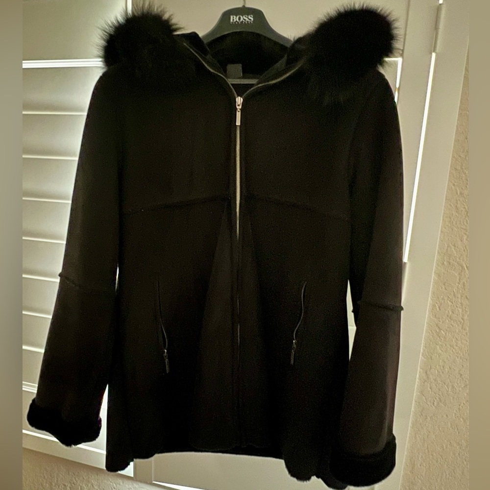 Black Coat with Fur Trim